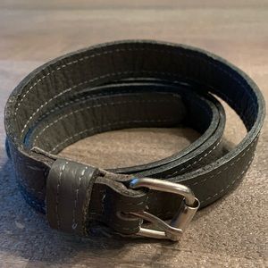 Genuine leather gray belt. Three holes 41”, 42”, 43” with silver buckle